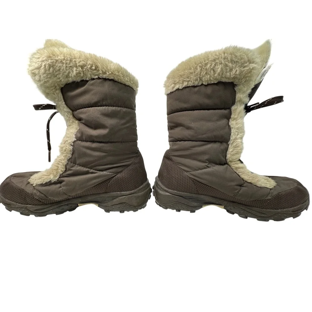 The North Face Nuptse Winter Boots Women's 6 Brown Faux Fur Trim Lace Up Quilted